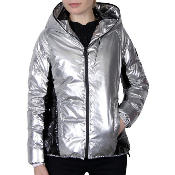 Body Gloves Hooded Down Parka Coat Sz L Metallic Silver Women’s‎ $350